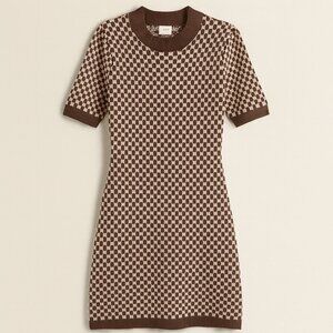 Abercrombie & Fitch Mock Neck Checkered Short Sleeve Sweater Dress Brown S